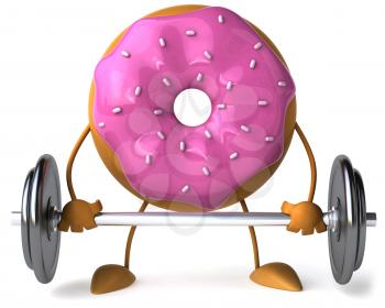 Royalty Free Clipart Image of a Doughnut Lifting Weights