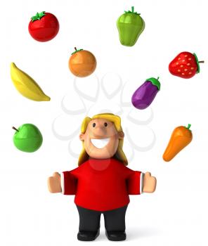 Royalty Free Clipart Image of a Woman Juggling Healthy Food