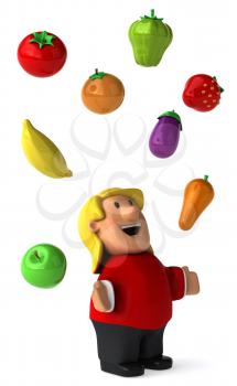 Royalty Free Clipart Image of a Woman Juggline Fruit and Vegetables