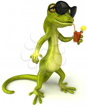 Royalty Free Clipart Image of a Gecko in Sunglasses With a Drink