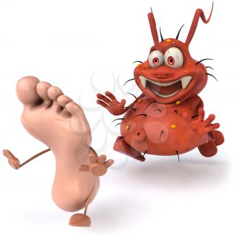 Royalty Free Clipart Image of a Germ Chasing a Foot