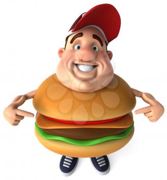 Royalty Free Clipart Image of an Overweight Man With a Cheeseburger Belly