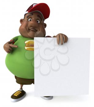 Royalty Free Clipart Image of an Overweight Black Man With a Sign