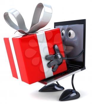 Royalty Free Clipart Image of a Laptop With a Gift