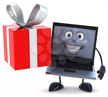 Royalty Free Clipart Image of a Laptop With a Gift