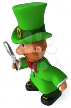 Royalty Free Clipart Image of a Leprechaun With a Magnifying Glass