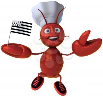 Royalty Free Clipart Image of a Lobster Chef With a Flag