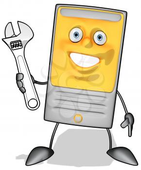 Royalty Free Clipart Image of a Modem With a Wrench