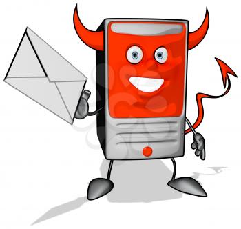 Royalty Free Clipart Image of a Devil Modem With a Letter
