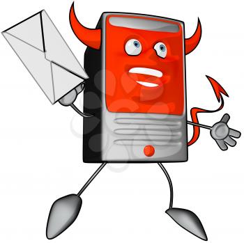 Royalty Free Clipart Image of a Modem With a Letter