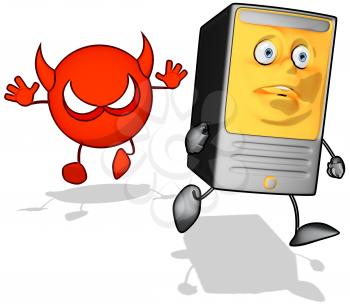 Royalty Free Clipart Image of a Devil Chasing a Modem