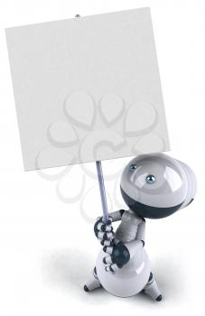 Royalty Free Clipart Image of a Robot With a Placard