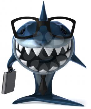 Royalty Free Clipart Image of a Shark With a Briefcases and Glasses