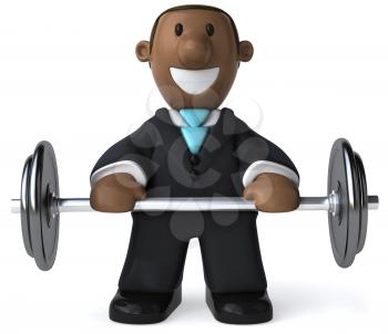 Royalty Free Clipart Image of a Black Businessman With Weights