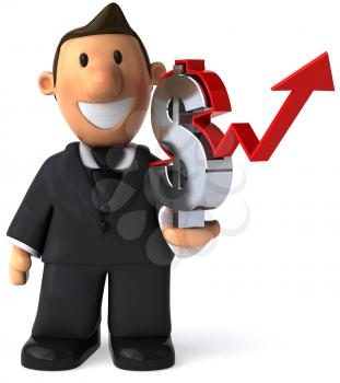 Royalty Free Clipart Image of a Businessman With a Dollar Sign and Rising Arrow