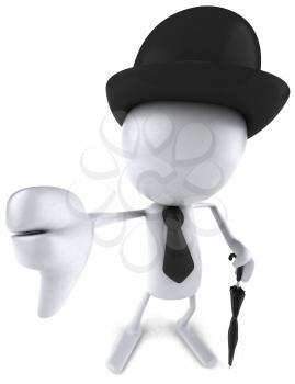 Royalty Free Clipart Image of a Man in a Bowler Giving a Thumbs Down