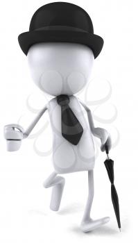 Royalty Free Clipart Image of a Man in a Bowler With an Umbrella
