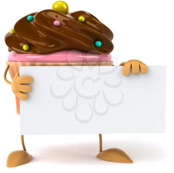 Royalty Free Clipart Image of a Cupcake With a Sign
