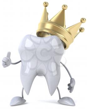 Royalty Free Clipart Image of a Tooth With a Crown Giving a Thumbs Up