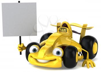Royalty Free Clipart Image of a Racy Taxi With a Sign