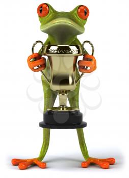 Royalty Free Clipart Image of a Frog With a Trophy
