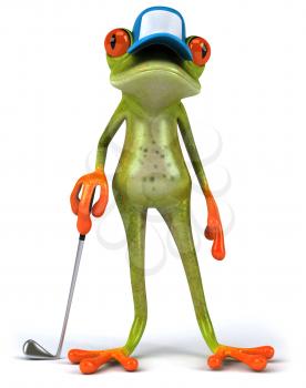 Royalty Free Clipart Image of a Golfing Frog