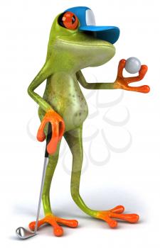 Royalty Free Clipart Image of a Frog With a Golf Ball
