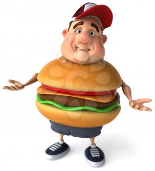 Royalty Free Clipart Image of a Man With a Burger Belly