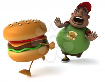 Royalty Free Clipart Image of a Man Chasing a Burger
