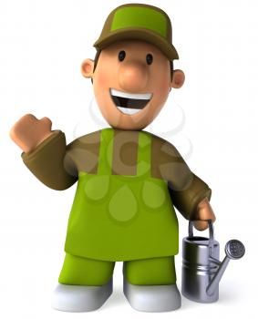 Royalty Free Clipart Image of a Gardener With a Sprinkling Can