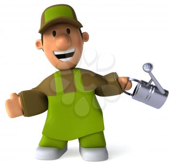 Royalty Free Clipart Image of a Man With a Watering Can