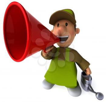Royalty Free Clipart Image of a Gardener With a Megaphone