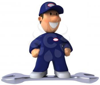 Royalty Free Clipart Image of a Mechanic on a Wrench