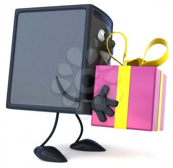 Royalty Free Clipart Image of a Modem With a Gift