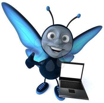 Royalty Free Clipart Image of a Butterfly With a Laptop