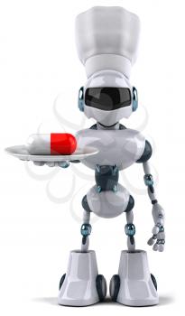 Royalty Free Clipart Image of a Robot With a Pill on a Plate