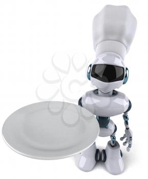 Royalty Free Clipart Image of a Robot Chef With a Plate