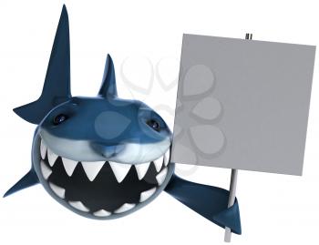 Royalty Free Clipart Image of a Shark With a Sign