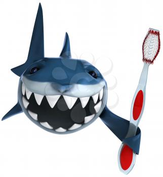 Royalty Free Clipart Image of a Shark With a Toothbrush