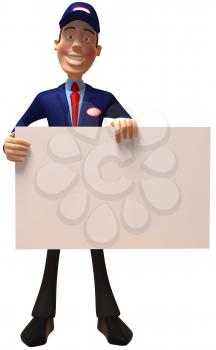 Royalty Free Clipart Image of a Repairman With a Sign