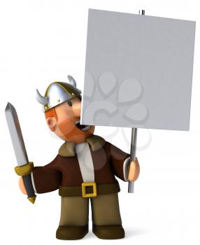 Royalty Free Clipart Image of a Viking With a Poster