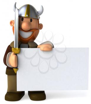 Royalty Free Clipart Image of a Viking With a Sign