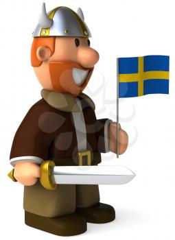 Royalty Free Clipart Image of a Viking With a Swedish Flag