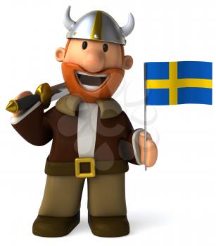 Royalty Free Clipart Image of a Viking With a Swedish Flag