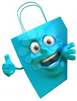 Royalty Free Clipart Image of a Shopping Bag Giving a Thumbs Up