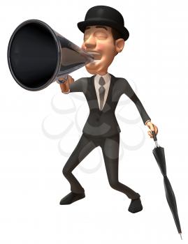 Royalty Free Clipart Image of an English Man With a Bullhorn