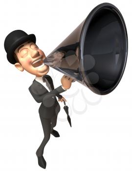 Royalty Free Clipart Image of an English Gentleman With a Bullhorn