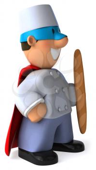 Royalty Free Clipart Image of a Superhero Baker With a Baguette