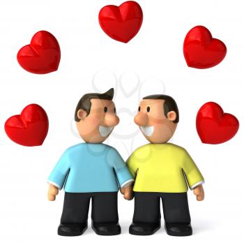 Royalty Free Clipart Image of a Gay Couple With Hearts