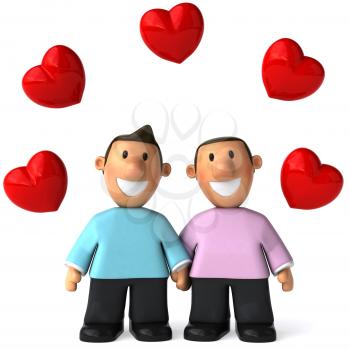 Royalty Free Clipart Image of a Gay Couple With Hearts